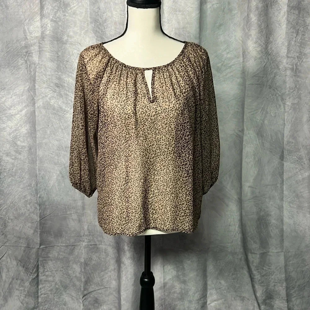 Miami Sheer Leopard Print Blouse with Keyhole Detail - size Small
